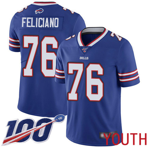 Youth Buffalo Bills 76 Jon Feliciano Royal Blue Team Color Vapor Untouchable Limited Player 100th Season NFL Jersey